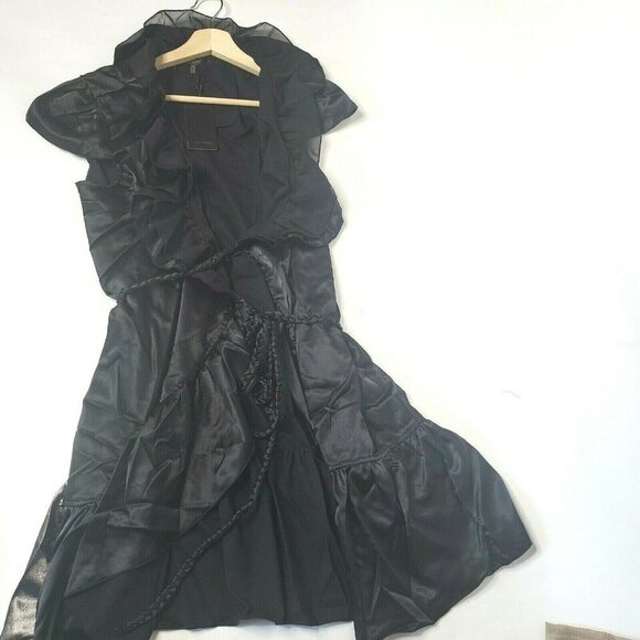 Women's Size Large Mini Ruffled Wrap Dress Black New - Picture 2 of 10